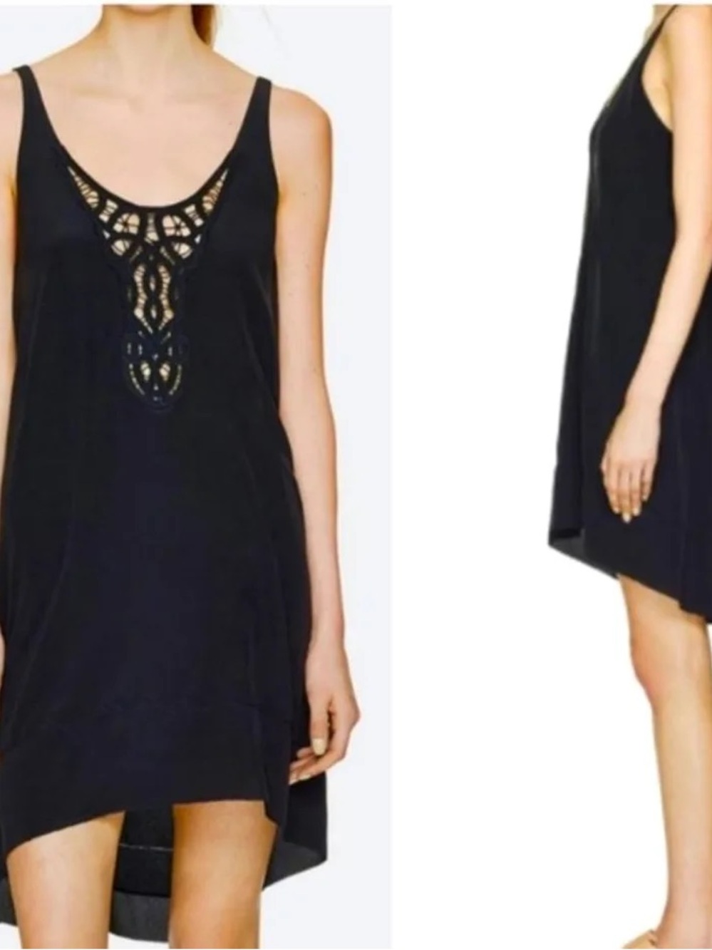 Wilfred Black Crochet-Front High-Low Slip Dress